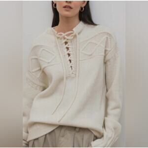 Alex Mill Jules Merino Wool Drawstrings Crew Sweater M Ivory Fisherman Preppy